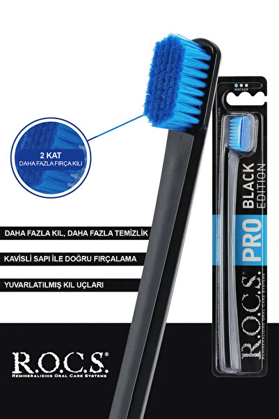 R.O.C.S. Rocs Pro Black 5940 Adet Kıl Içeren Soft Diş Fırçası - 2 Adet Siyah-mavi