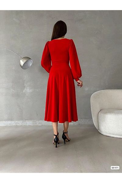 rengafashion Rochie de damă cu mânecă cu balon din țesătură creponată (culoare)