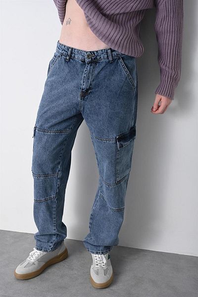 Slatra Ανδρικό τζιν Cargo Cargo Blue Stone