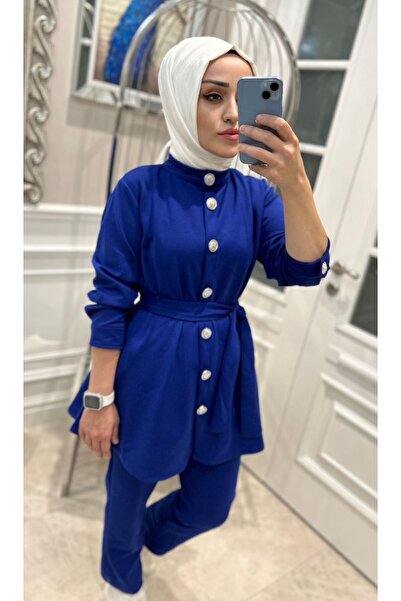 ms modaseda Kemerli Düğmeli Pantolon Takım