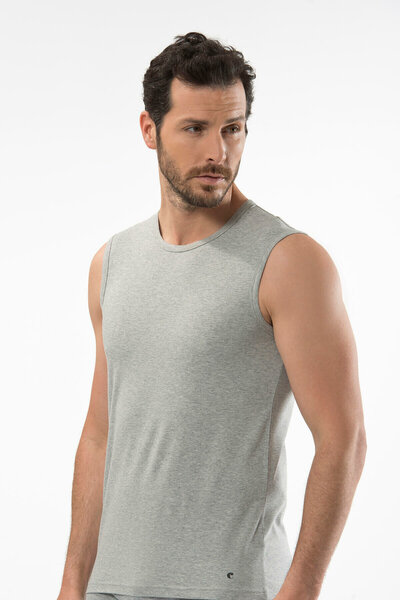 Cacharel 1303 Сіра меланжева чоловіча спортивна фланель з вирізом на горловині