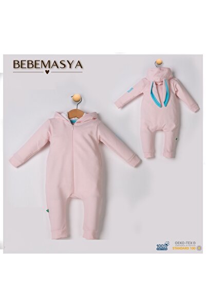 BEBEMASYA PEMBE,MAVİ TAVŞAN KULAKLI,FERMUARLI KAPÜŞONLU BEBEK TULUM