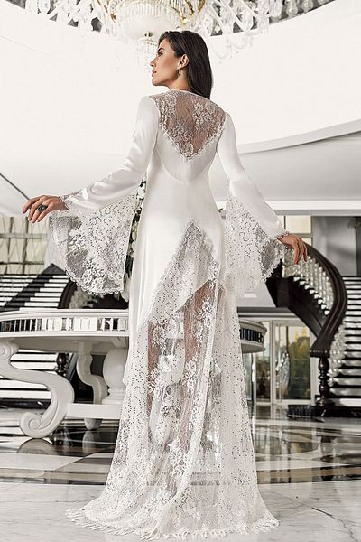 İmaj 3201 Women's Ecru Nightgown with Dressing Gown Double Dowry Satin Set
