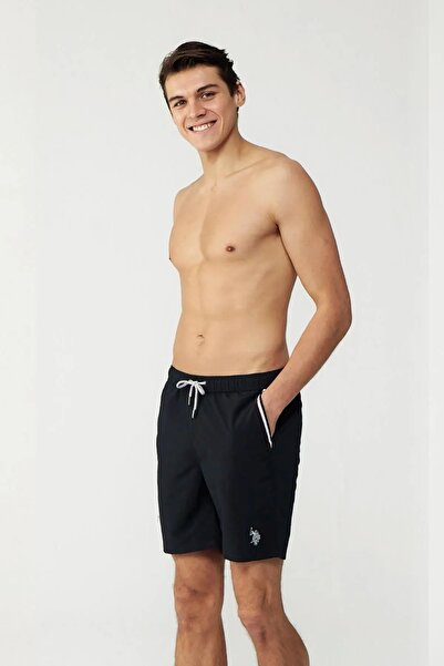 U.S. Polo Assn. 23004 Μαύρο ανδρικό μαγιό με μακριά τσέπη