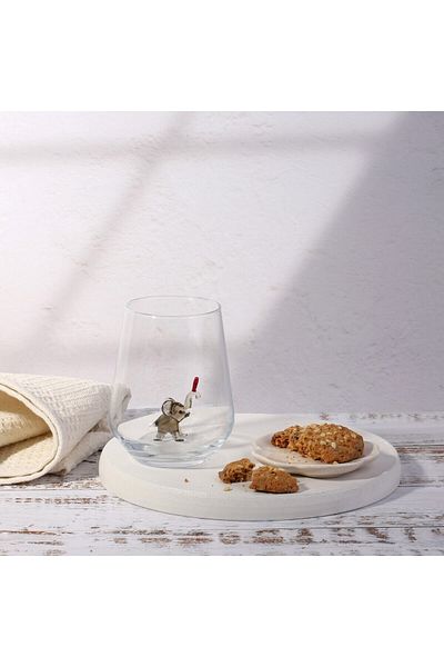 ADAMODART Single Water Cup with Heart and Gray Elephant Glass Figure
