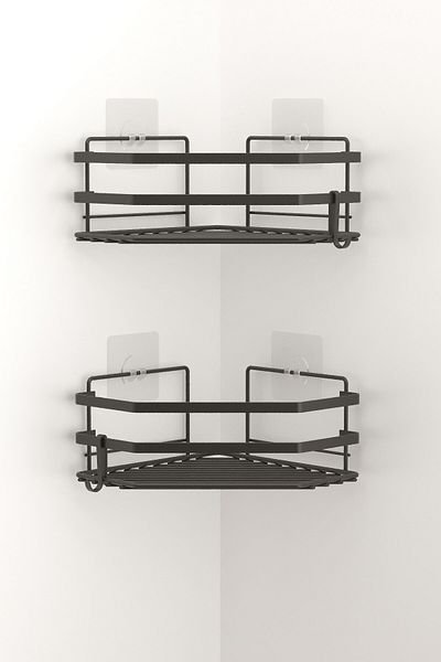 Tekno-tel Cârlige adezive Teknotel 2 buc. Raft de colț pentru baie negru mat St277h