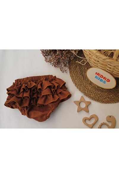 ikokokids Kız Bebek Taba Kadife Fırfırlı Romper