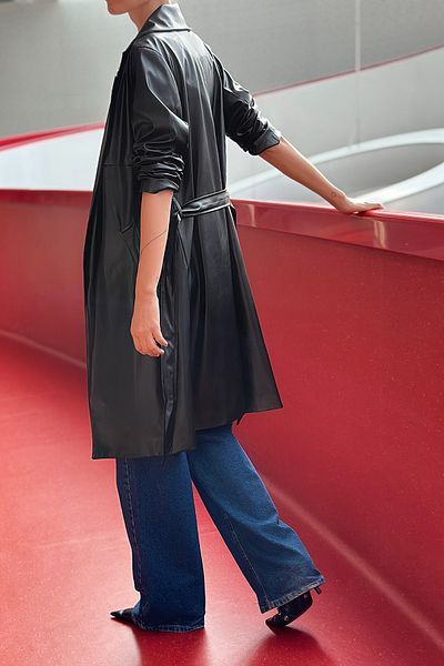 Edit by Trendyol Black Regular Leather Trench Coat TWOAW24TR00070