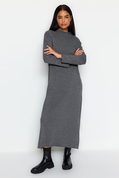 Trendyol Modest Füstölt garbós kötöttáru ruha TCTAW23EB00001