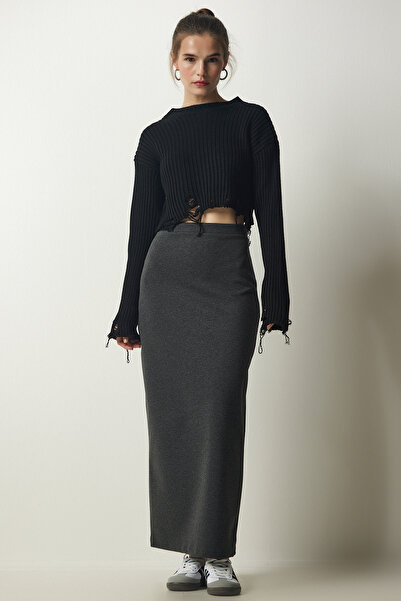 Happiness İstanbul Kadın Antrasit Basic Uzun Etek ub00174