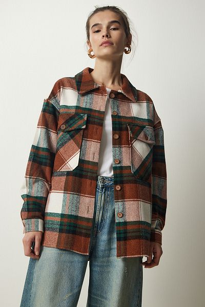 Happiness İstanbul Дамско яке с кафява зелена риза Lumberjack DD01275