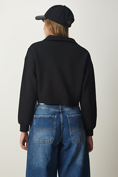 Happiness İstanbul Dámská černá pletená mikina na zip HF00441