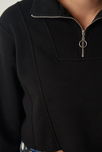 Happiness İstanbul Dámská černá pletená mikina na zip HF00441