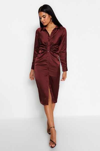 Trendyol Collection Καφέ Φόρεμα σατέν υφαντό Bodycon TWOAW24EL00690