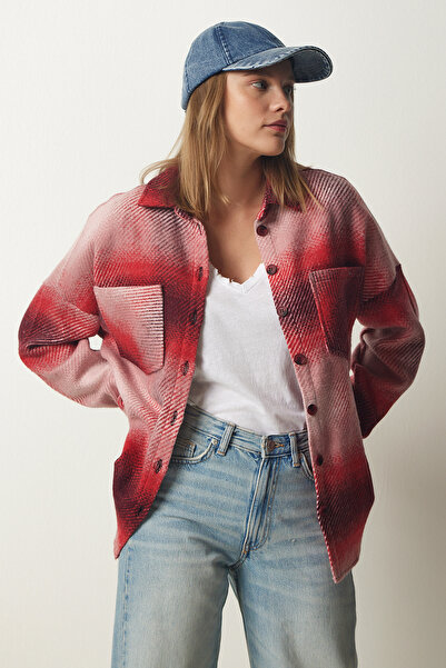 Happiness İstanbul Női Red Lumberjack Oversize Stamp ingkabát TU00035