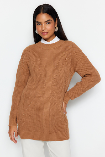 Trendyol Modest Camel Crew Neck Knitwear Sweater TCTAW24AK00023