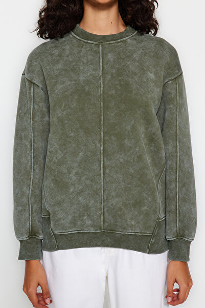 Trendyol Collection Khaki antik/halvány hatású, vastag belső polár normál/normál szabású kötött pulóver TWOAW24SW00270