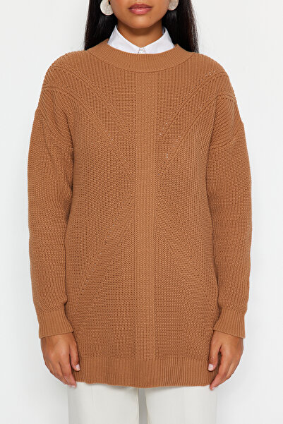 Trendyol Modest Camel Crew Neck Knitwear Sweater TCTAW24AK00023