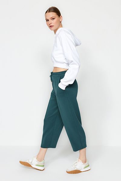 Trendyol Collection Zelené modalové měkké pletené kalhoty s vysokým pasem TWOAW24PL00361