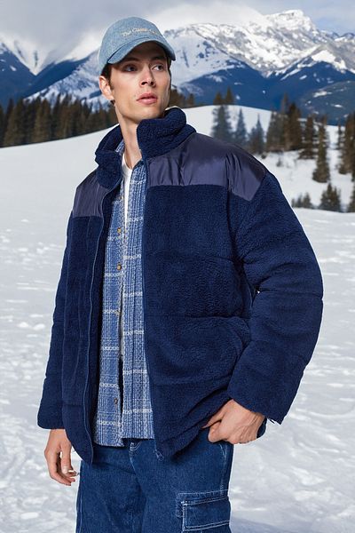 Trendyol Collection Oversize Navy Blue Plush Coat - Lined/Padded, Thick Winter TMNAW24MO00015