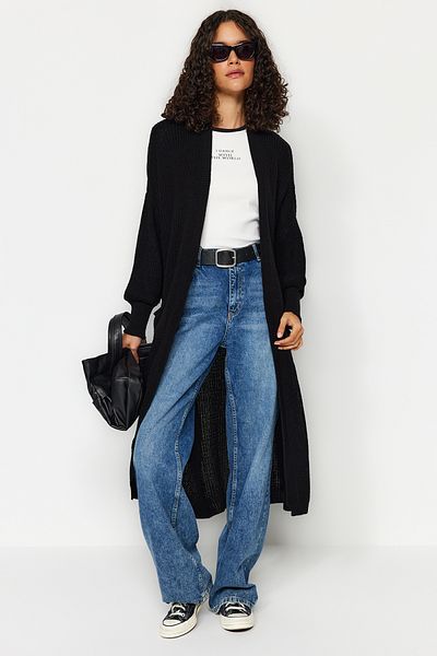 Trendyol Collection Schwarzer Maxi Basic Strick-Cardigan