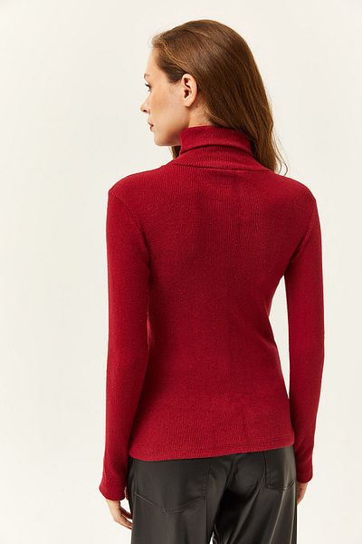 Olalook Bluză de damă din lycra de culoare burgundă cu degete BLZ-19001644