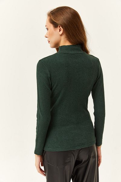 Olalook Women's Emerald Green Button Detailed Half Fisherman Lycra Blouse BLZ-19001608