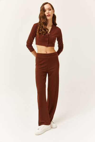 Olalook Women's Bitter Coffee Cardigan Bottom Top Ribbed Team TKM-19000235