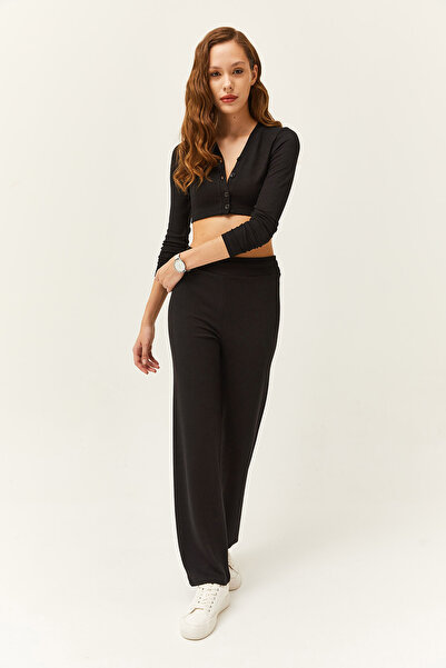 Olalook Women's Black Cardigan Top and Bottom Corded Suit TKM-19000235