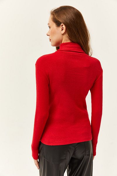 Olalook Női piros garbós ujjú lycra blúz BLZ-19001644