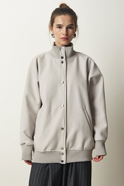 Happiness İstanbul Dámský kamínkový prémiový zacvakávací kabát na obočí FN03150