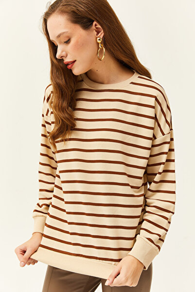 Olalook Dámska kamenná hnedá základná voľná mikina s mäkkou textúrou SWT-19000457