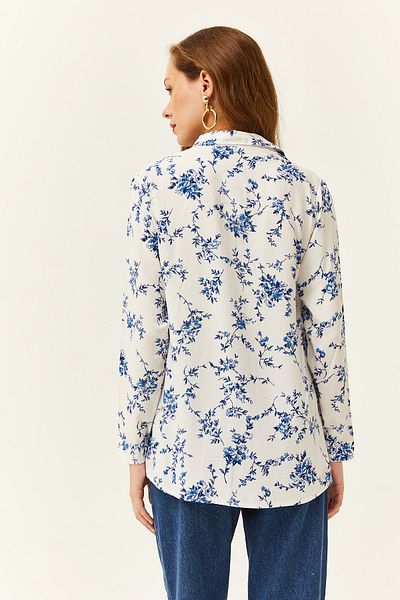 Olalook Damen-Hemd aus gewebter Viskose mit Blumenmuster in Weiß und Blau GML-19001162