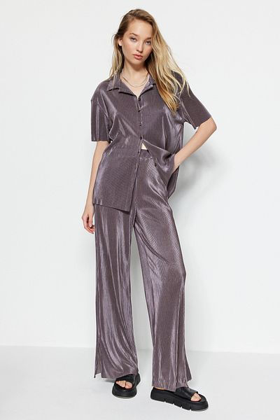 Trendyol Collection Antracit redős, széles szabású ing és nadrág, alsó felső szett TWOSS23AU00021