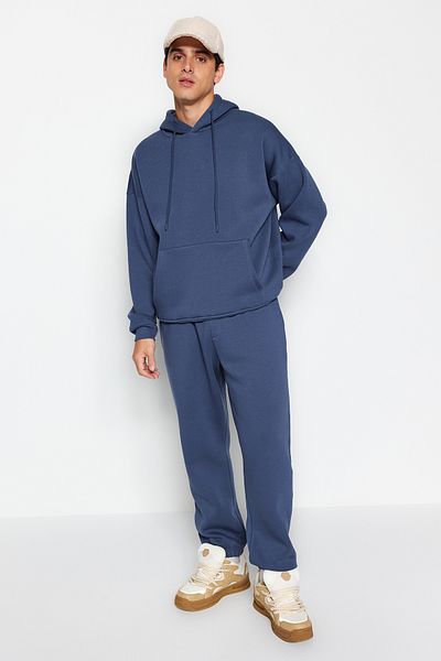Trendyol Collection Вицвілий індиго Regular Fit з капюшоном теплий спортивний костюм з капюшоном TMNAW24EM00002