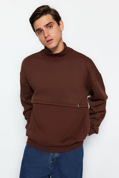 Trendyol Collection Limited Edition Brown Fleece Oversize Sweatshirt - TMNAW24SW00228