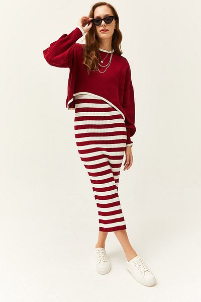 Olalook Women's Burgundy Top Sweater Bottom Dress Knitwear Suit TKM-19000237