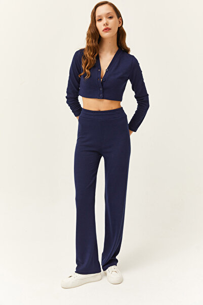 Olalook Жіночий темно-синій приталений костюм з кардиганом зверху і знизу TKM19000235