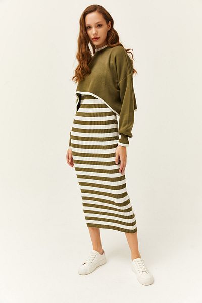 Olalook Women's Khaki Top Sweater Bottom Dress Knitwear Suit TKM-19000237