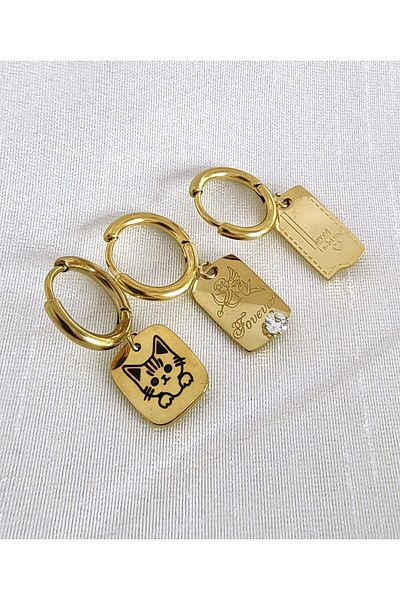 ARYA DESİGN Cat and Eros 3-Piece Steel Hoop Earrings