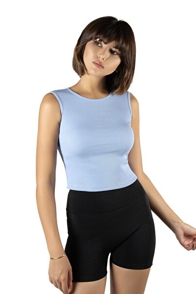 Terapi Men Μπλε εφαρμοστή πλεκτή μπλούζα με λαιμόκοψη halter και ριμπ υφή