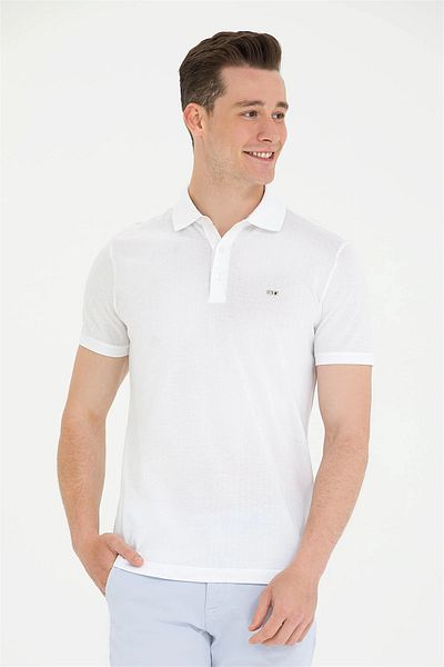 U.S. Polo Assn. Ανδρικό μπλουζάκι με λαιμόκοψη σε λευκό πόλο G081SZ011.000. 1573404 .VR013