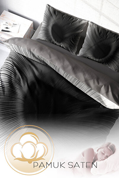 MonoHome 100% Cotton Satin Double Duvet Cover Set with Fitted Sheets Gray Wortex