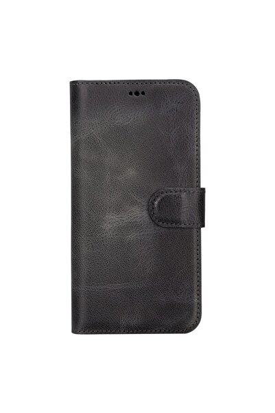 PLM Apple Iphone 15 Pro Max Uyumlu Deri Cüzdanlı Kılıf Mwwn Vs4ef Gri