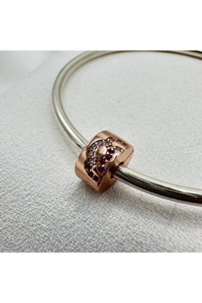 My Story Pembe Yelpaze Desenli Rose Klips Gümüş Charm