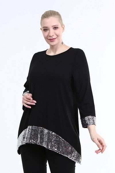 MYLİNE Tunic with Sequined Sleeves and Hem