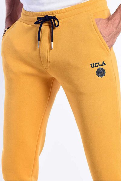 UCLA Pantaloni de trening pentru bărbați, cu imprimeu cu blană galbenă, cu croiala standard - croială termocontractabilă