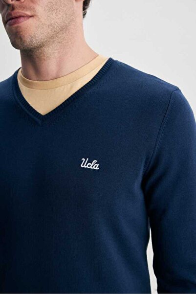 UCLA Ανδρικά πλεκτά πλεκτά με κέντημα με λαιμόκοψη σε σκούρο μπλε ναυτικό