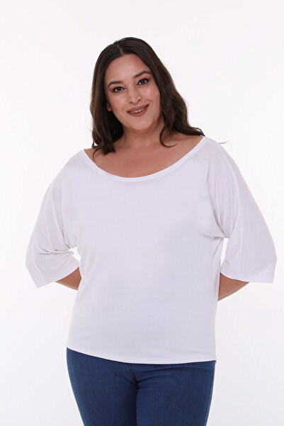Curvy Trend Large Size Wide Round Collar Long Back Bat Blouse
