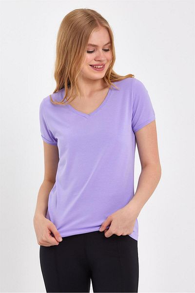 GRAB Tricou sport liliac cu mânecă scurtă, cu decolteu în V